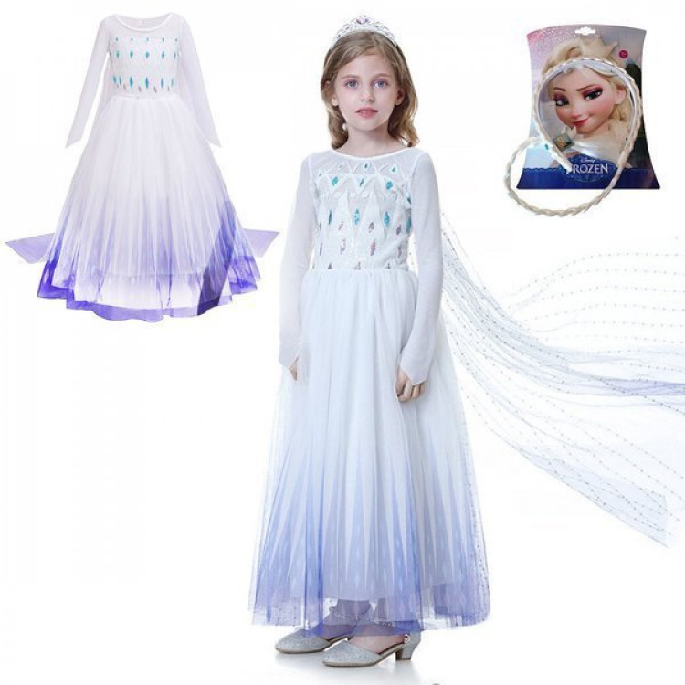 Karnevalový kostým – Biele šaty Elsa s čelenkou - L